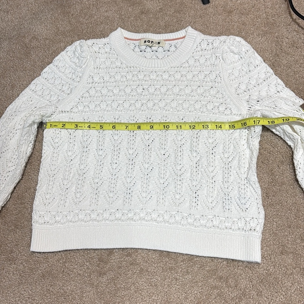 Boden Loose Knit Crew Neck Cropped Sweater Size XS White Preppy Classic Cotton - Picture 7 of 9